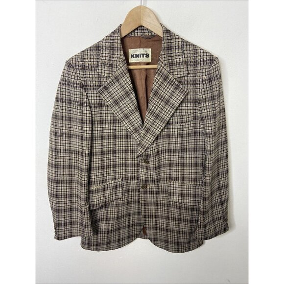 Vintage 70s Sears Men 38 Check Sports Coat Blazer Hipster WKRP Herb Polyester